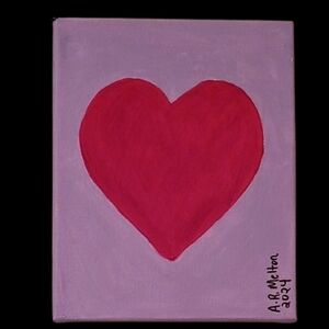 Handpainted Red Heart Original Acrylic Painting On Canvas Home Decor Wall Art